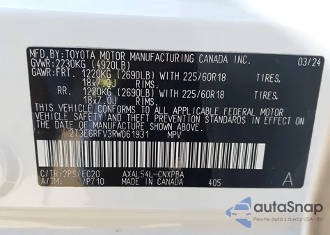 2024 Toyota Rav4 Hybrid Xse from USA, damaged, VIN 2T3E6RFV3RW061931